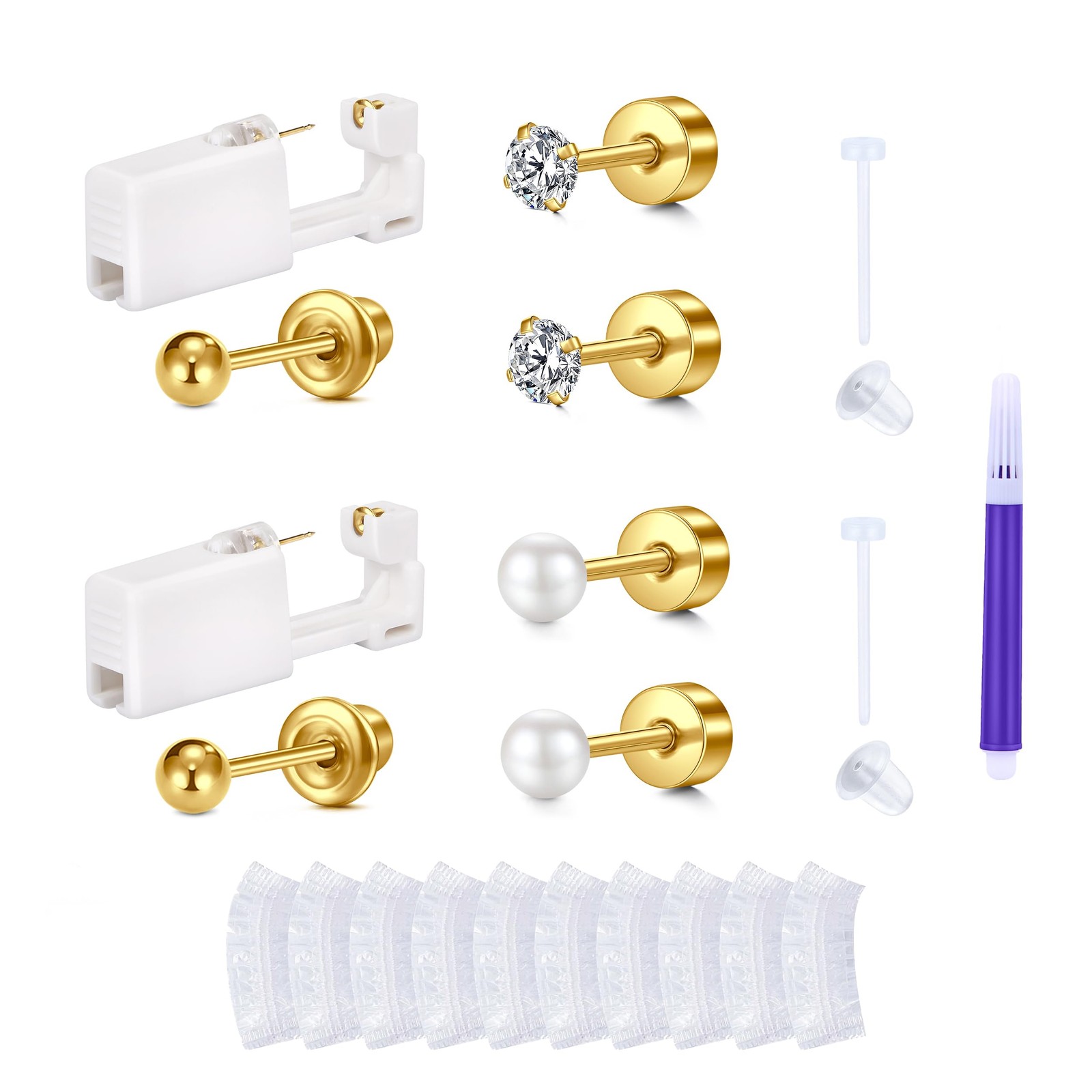 Ear Piercing Gun Kit, 2Mm Ear Piercing Kit, 2 Pcs Self Ear Piercing Kit Gold Sil