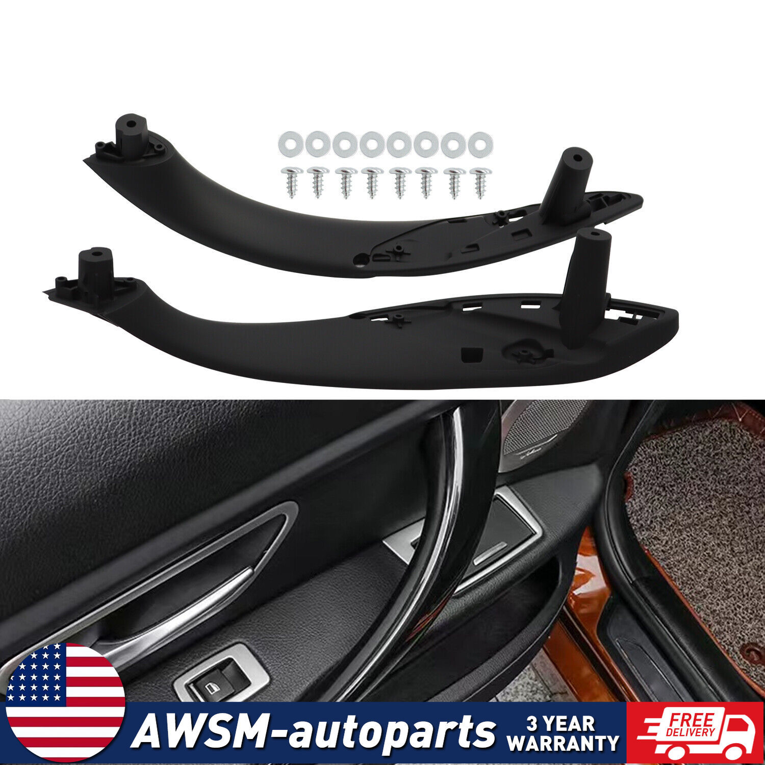 For BMW F30 F80 F31 320i 328i Front Left Right Inner Trim Door Pull Handle Black