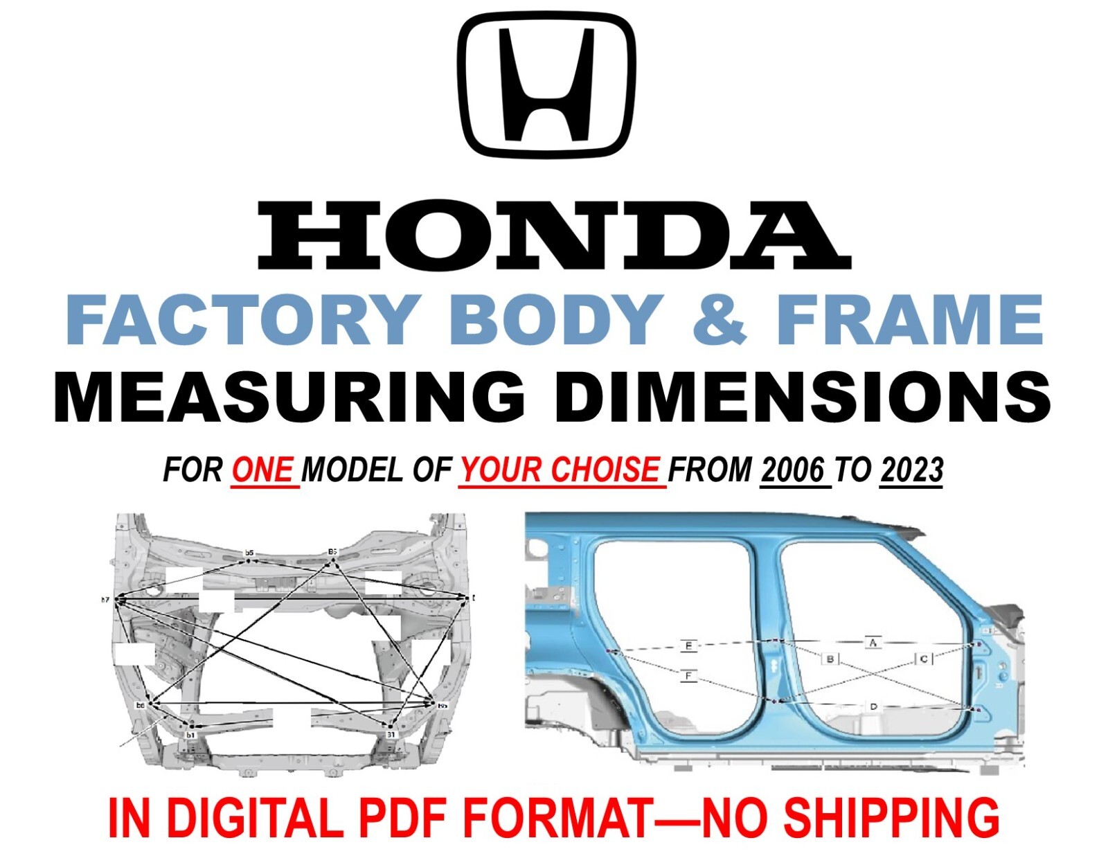 HONDA AUTO BODY TOOLS CAR FRAME REPAIR MEASURING DIMENSION MANUAL 2006-2023