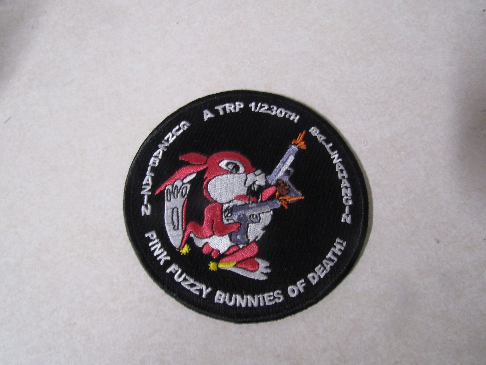 MILITARY PATCH SEW ON A TRP 1/230TH PINK FUZZY BUNNIES OF DEATH
