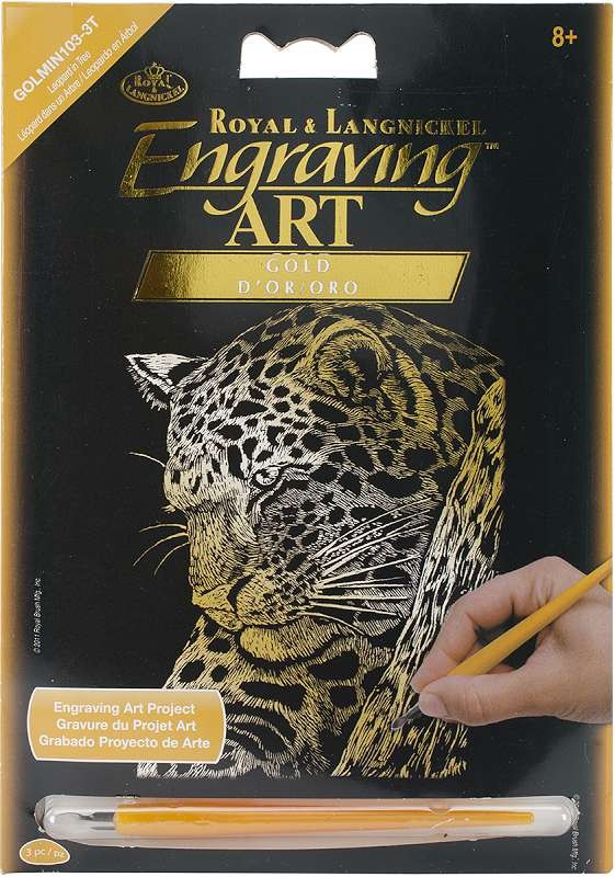Gold Foil Engraving Art Mini Kit 5"X7" Leopard In Tree