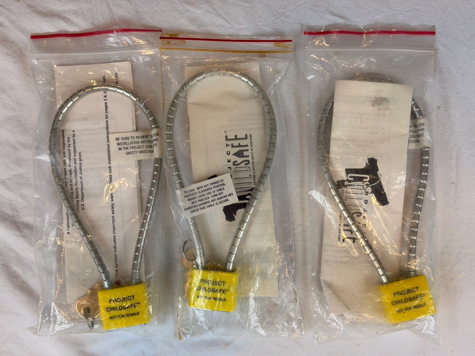 LOT (3) CABLE GUN LOCKS - LN Project ChildSafe - Pistol Handgun NEW