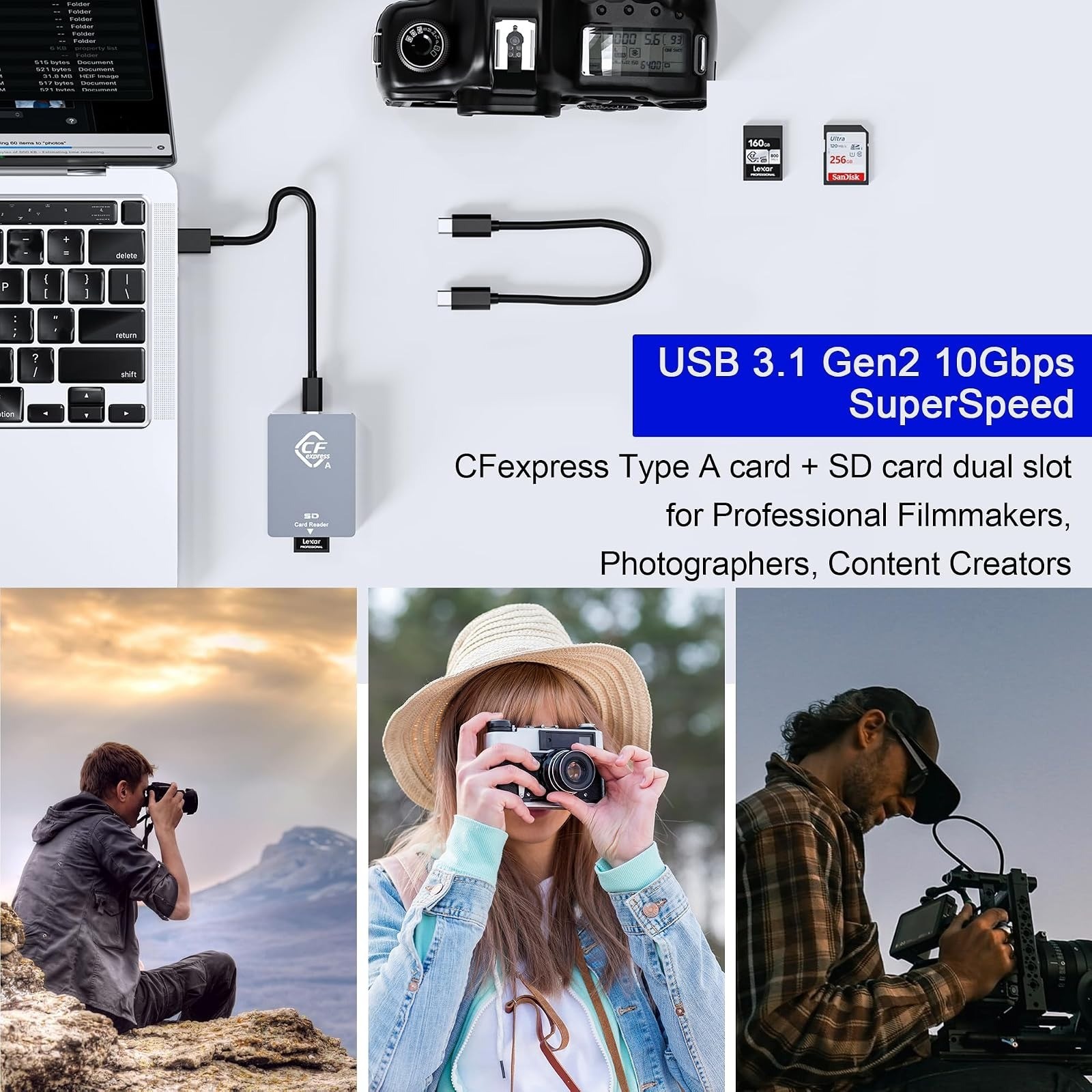 CFexpress Type A/SD Dual Slot Card Reader USB-C 10Gbps
