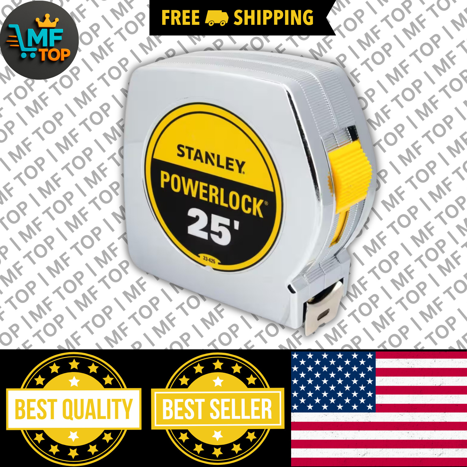 Tape Measure 25 Ft. Stanley Powerlock Made In USA Blade X Feet Measuring # Foot