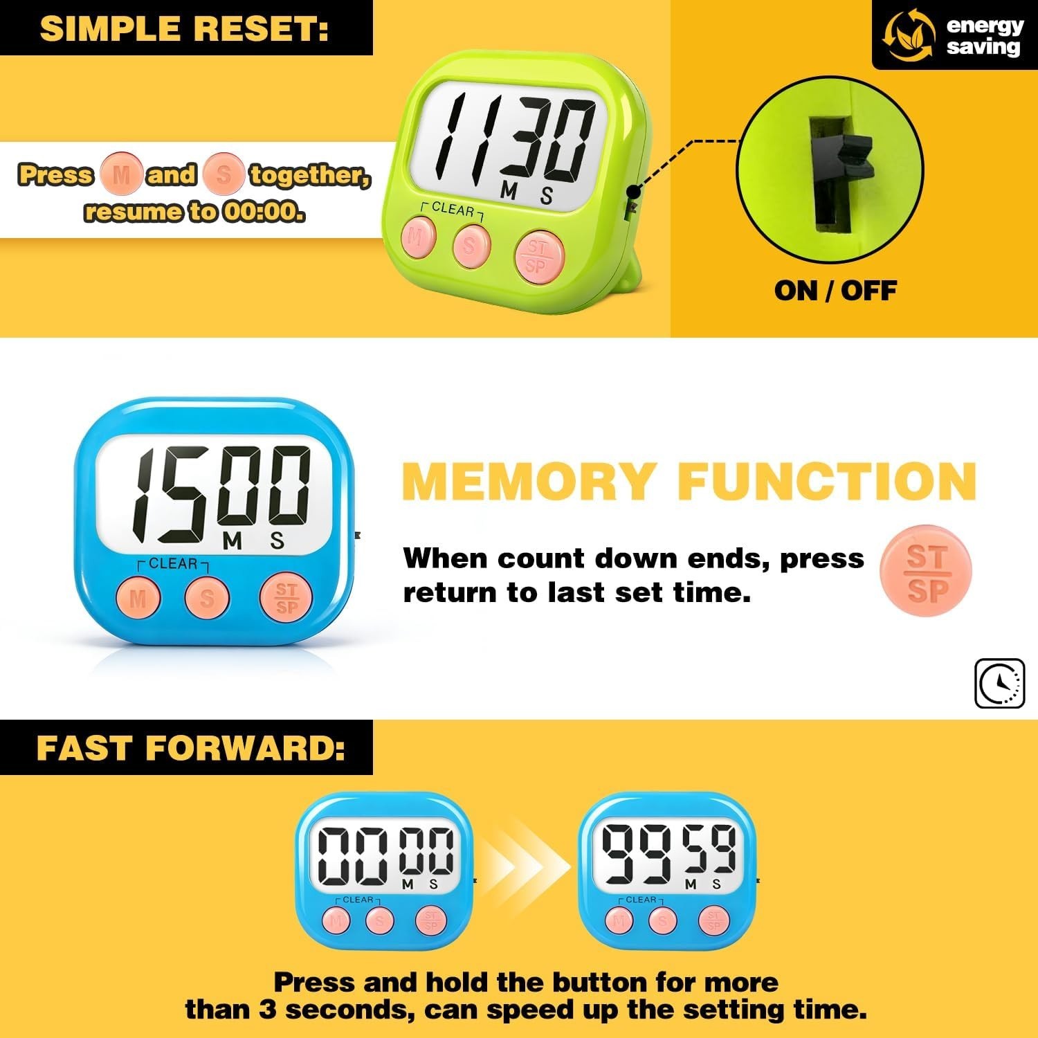 Versatile Classroom Digital Timer Set - Large Display, Magnetic Back, 99 Minutes