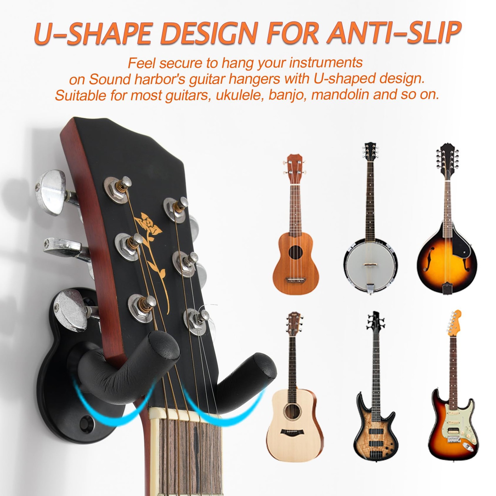 Guitar Wall Mount 5 Pack Wall Hangers for for Acoustic Electric Bass Guitar a...
