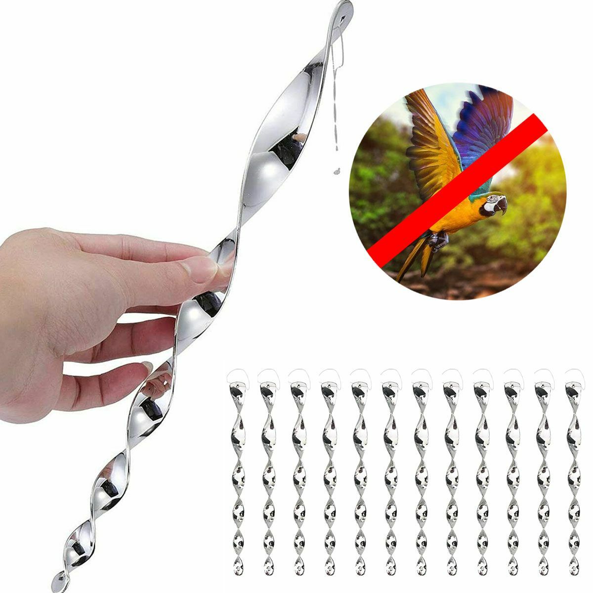 12pcs Bird Repellent Reflective Scare Rods Spiral Deterrent Control Device 12"