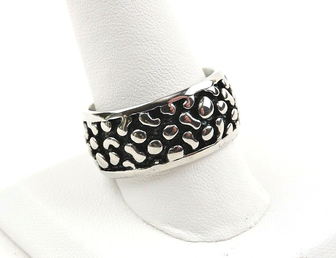 Stainless Steel 11 mm Wide Textured Band Ring - Free Gift Packaging