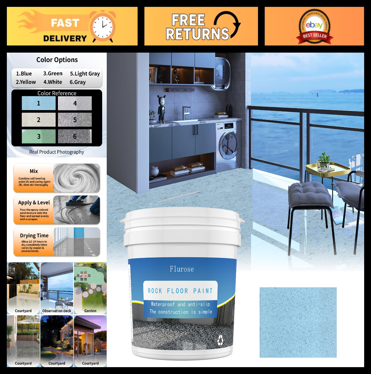 High-Gloss Epoxy Floor Paint - Self-Leveling, Wear-Resistant, Non-Slip, Marble E