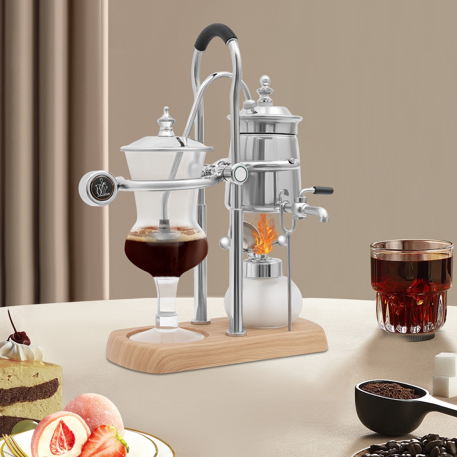 Vintage Coffee Machine Kits 400ml Silver Siphon Coffee Maker Belgian Coffee Pot