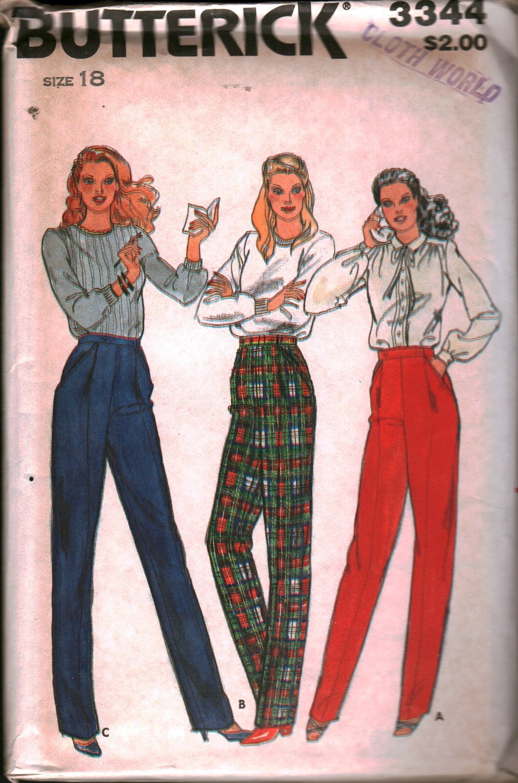 3344 Vintage Butterick Sewing Pattern Misses 1970s Proortioned Tapered Pants 18