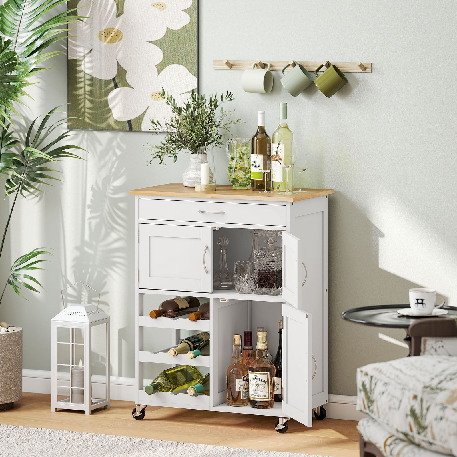 Bar Cart Rolling Kitchen Island on Wheels with Wine Rack