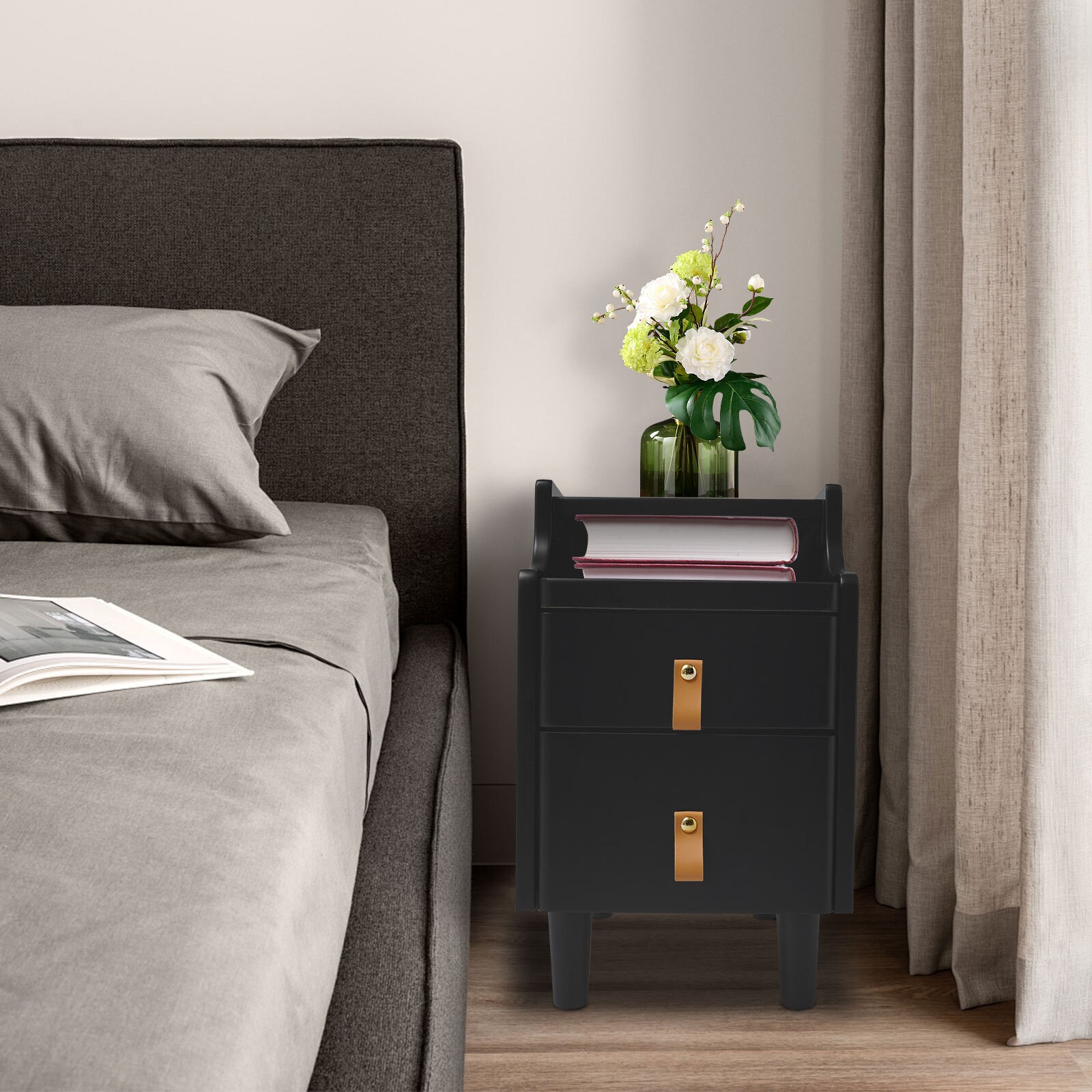 2-Tier Bedroom Storage Cabinet Nightstand with 2 Drawers Modern Bedside Table