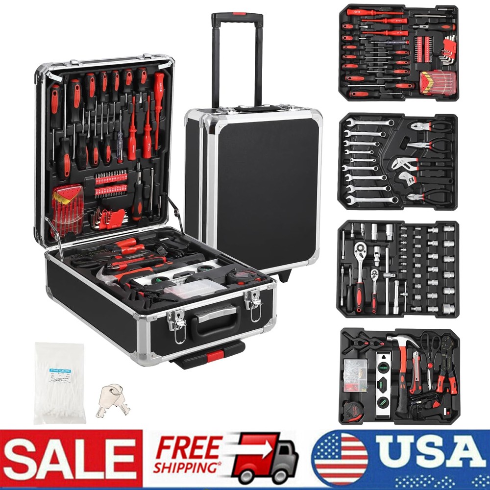800 PCS Tool Set Mechanics Tool Kit Wrenches Socket Repair Tool Case w/wheels