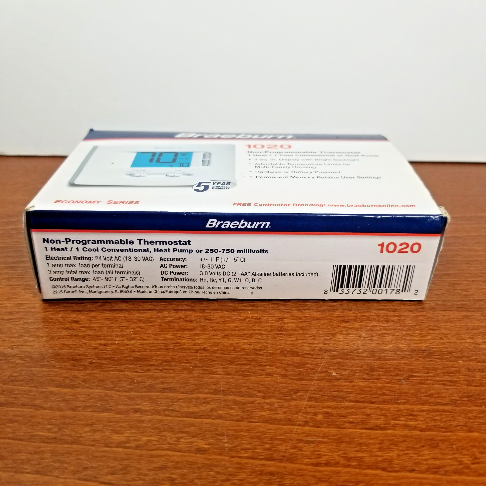 Braeburn 1020 Digital Non-Programmable Thermostat - White