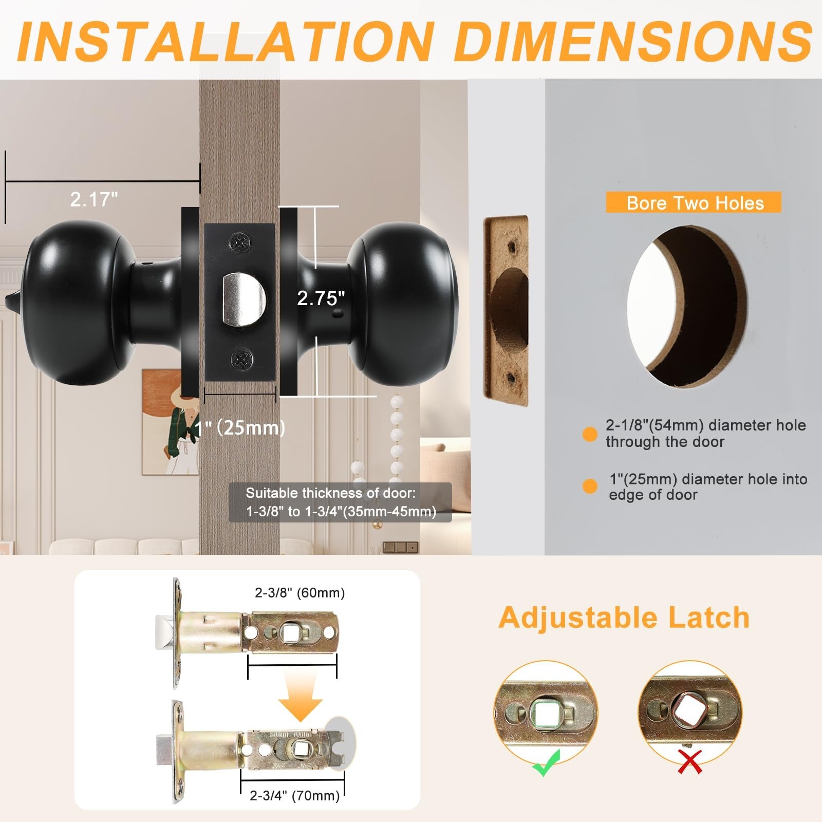 KAMOTA Privacy Door Knobs, 3 Pack Matte Black Heavy-Duty Door Knobs, Interior...
