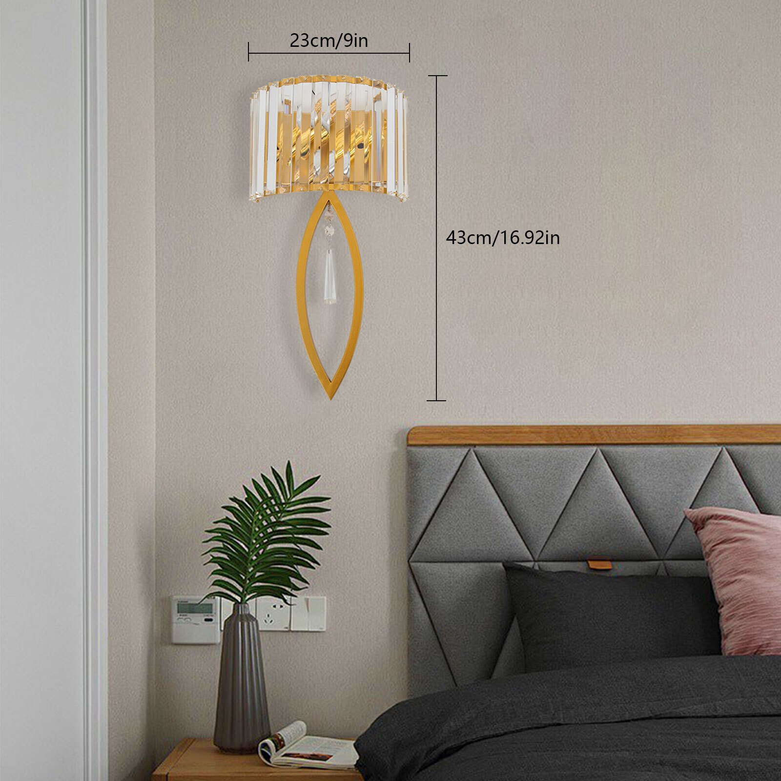 Crystal Wall Lamp, Lamp Living Room Bedside Corridor Wall Lamp, Retro Gold, 110V