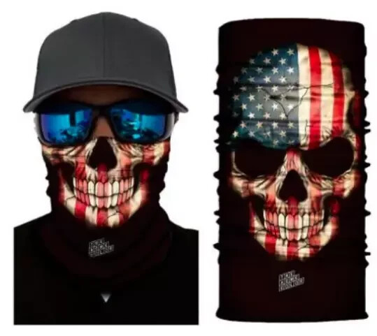 Neck Gaiter Face Mask Fishing Sun Headwear Protection Skeleton USA Flag