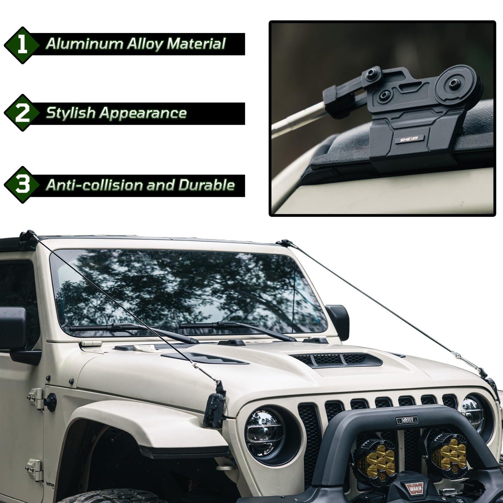 Adjustable Limb Risers Kit for Wrangler JL JT 2018-2025 - Windshield Protector,