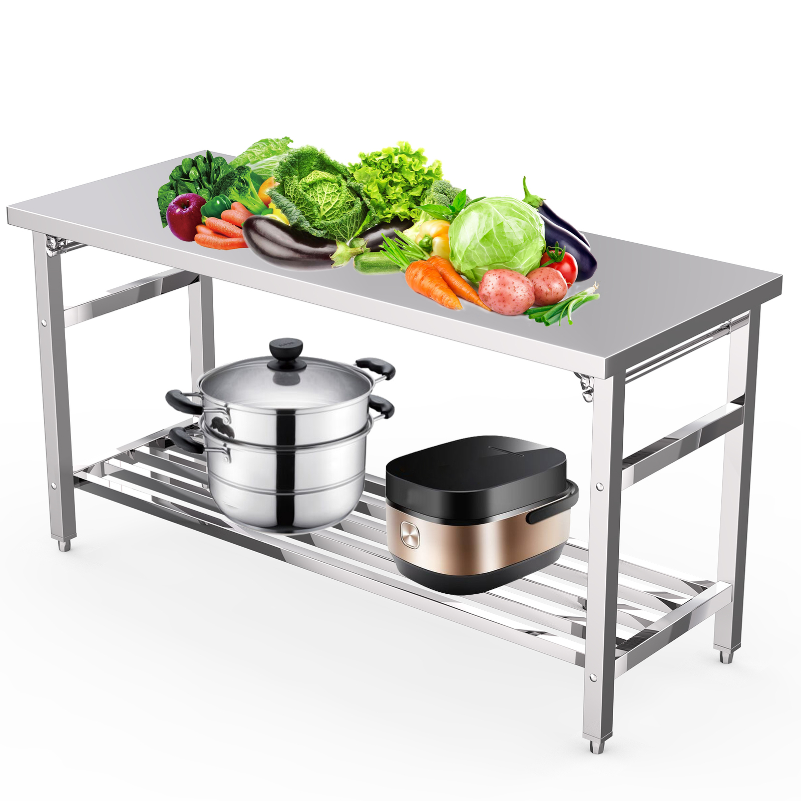 Stainless Steel Workbench 24 x 60 Inche Folding Table with Adjustable Undershelf