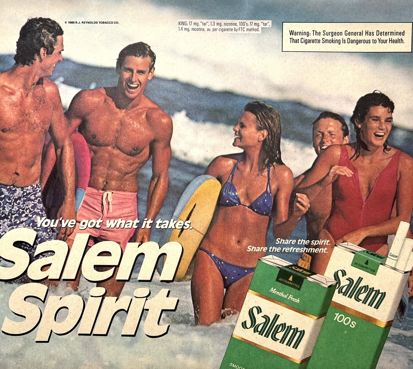 Vintage 1985 Salem Cigarettes People At Beach Original Print Ad 30x25cm RSM 457