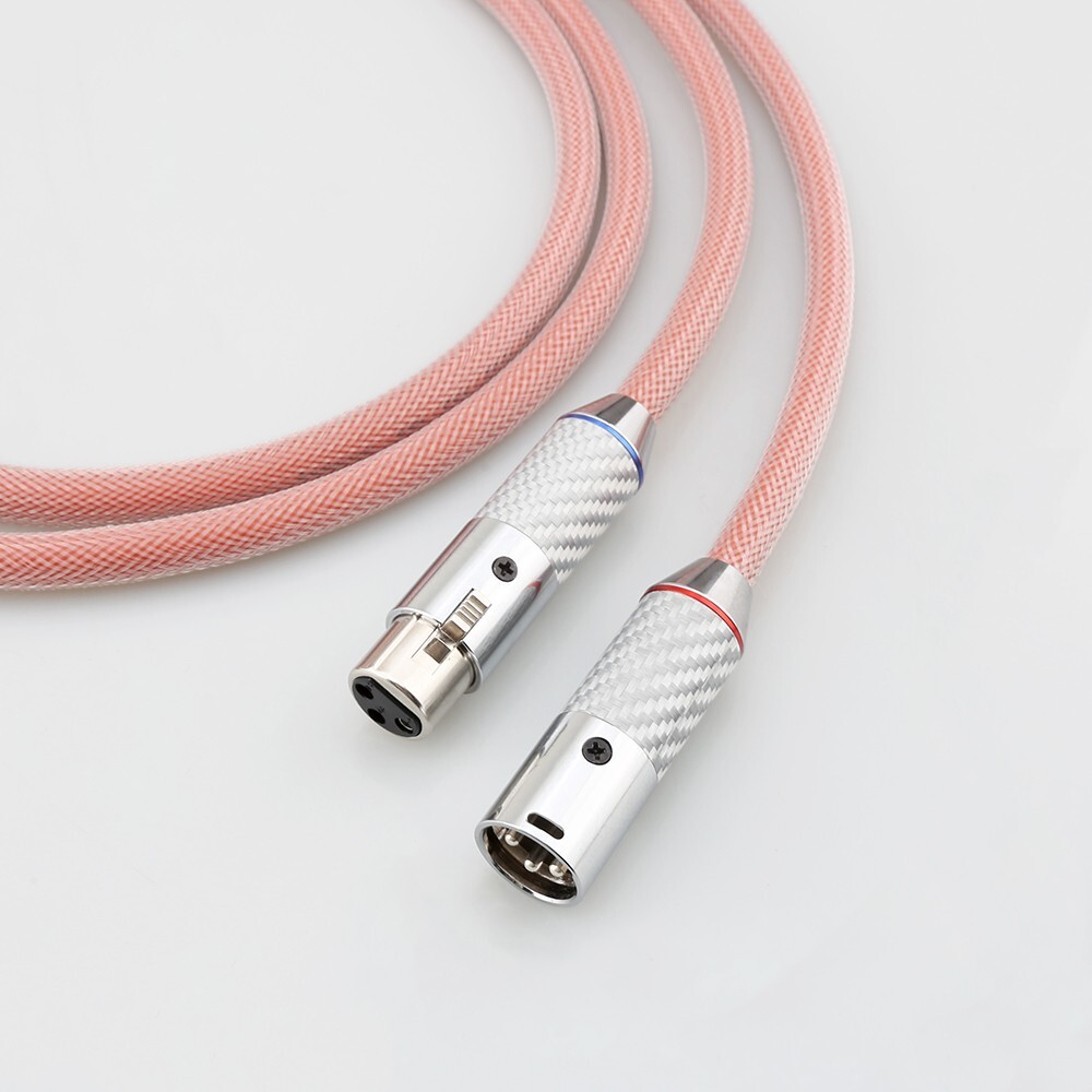Pair 124cores Pure Solid Silver XLR Balanced Cable Hifi Audio Carbon Fiber Plug