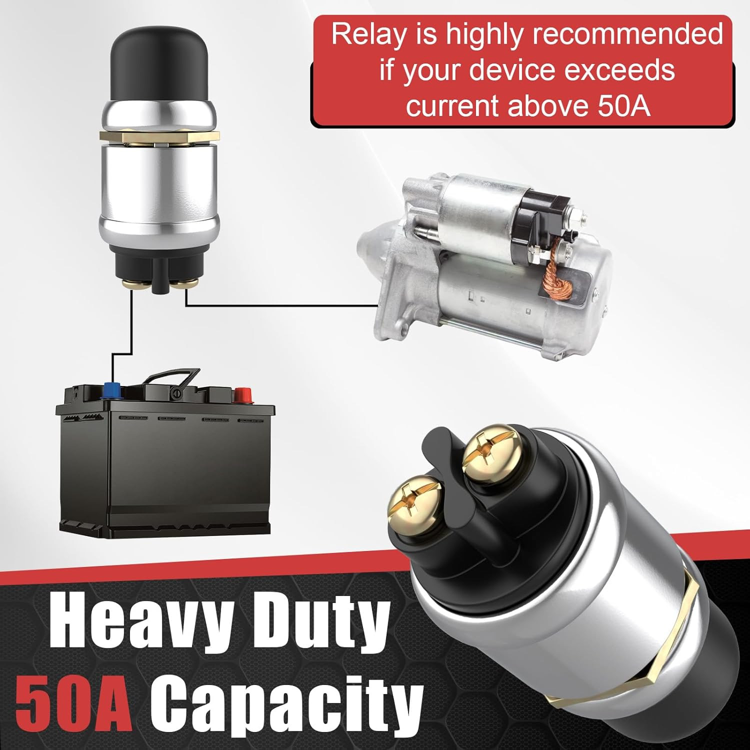 12V Push Button Starter Switch Waterproof Engine Start Button 50A