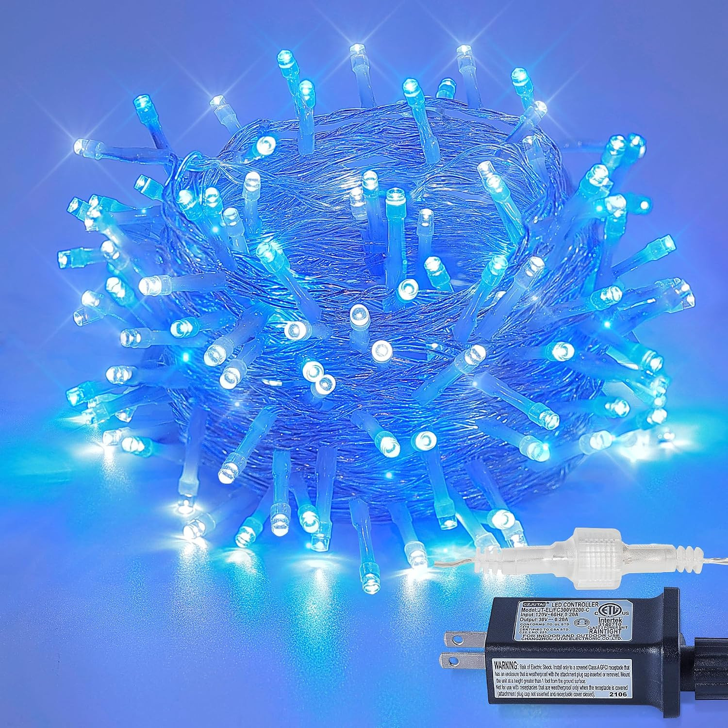 33FT 100 LED White Blue Christmas Fairy Twinkle String Lights Indoor | 8 Modes w