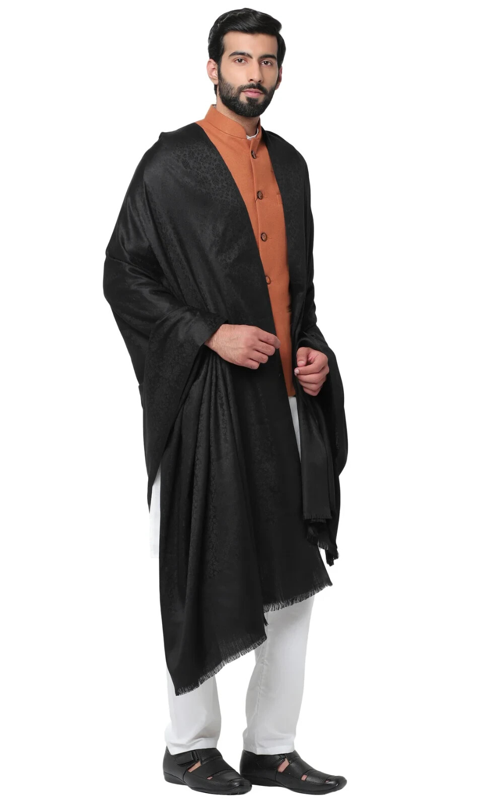 Men Large Plain Self Design Wool Shawl Pashmina Stole Neck Wrap Scarf 50"X100"