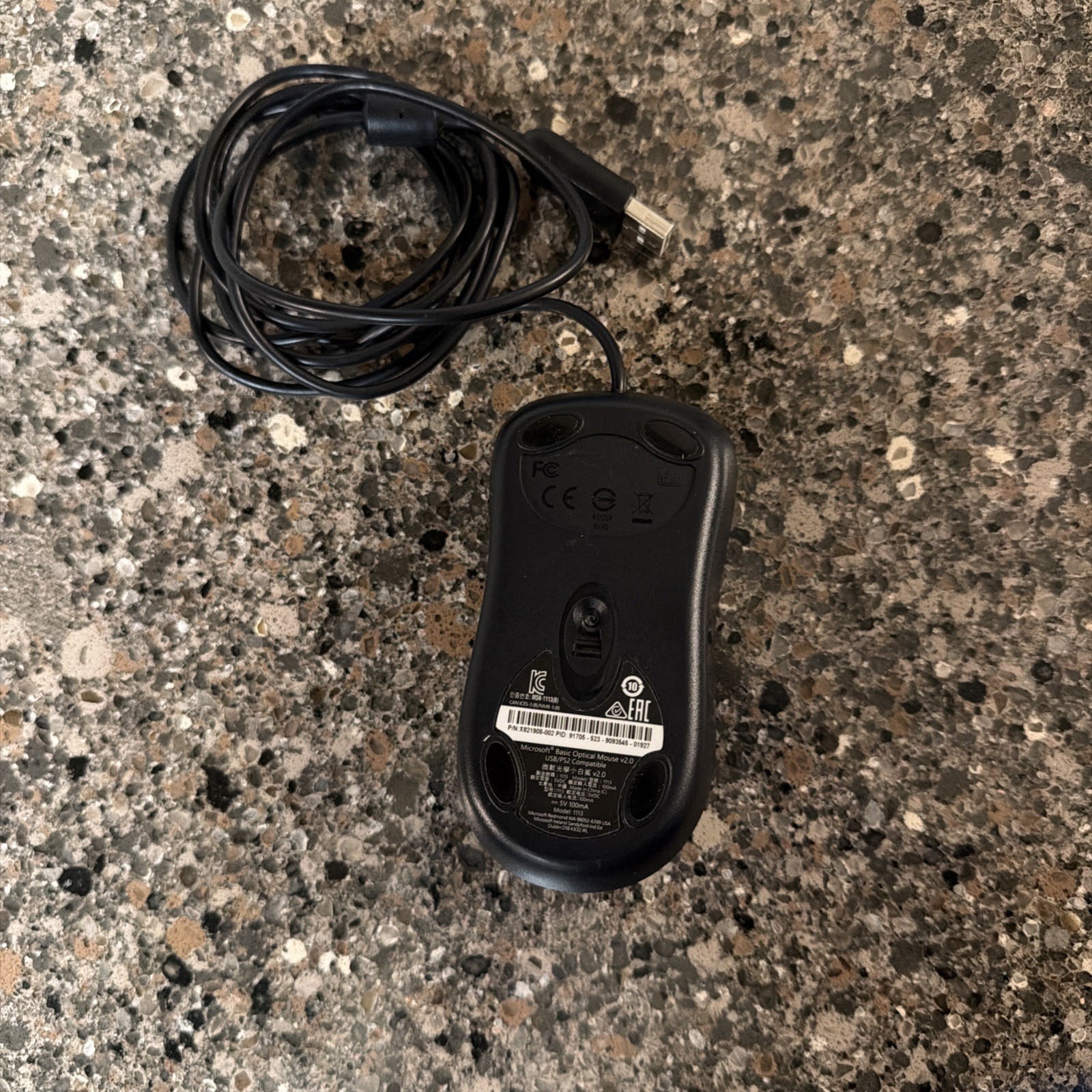 Microsoft Basic Optical Mouse V 2.0 Model 1113 USB Wired Black