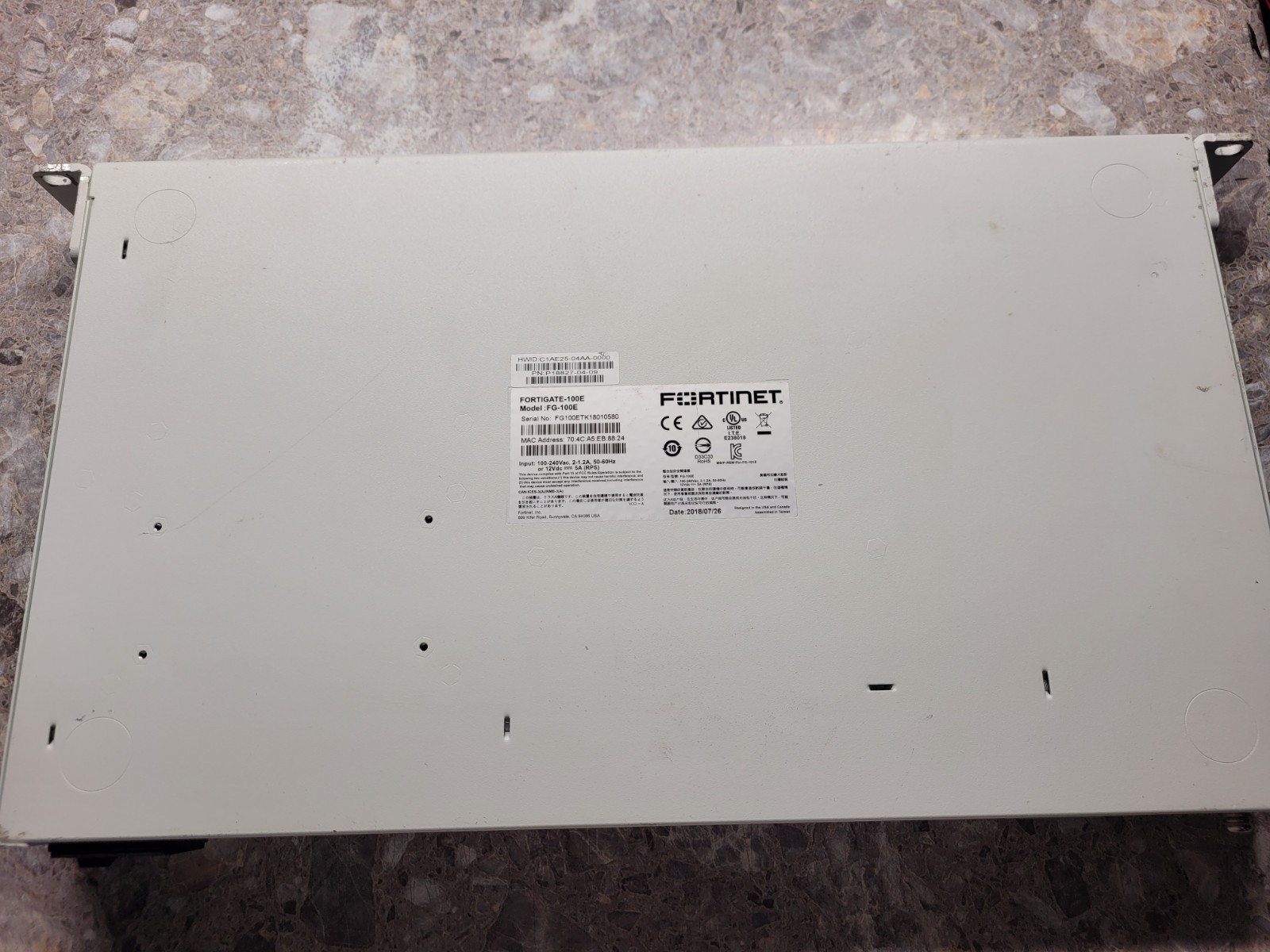 Fortinet FortiGate 100E Firewall (No Licensing) Includes Power Cable