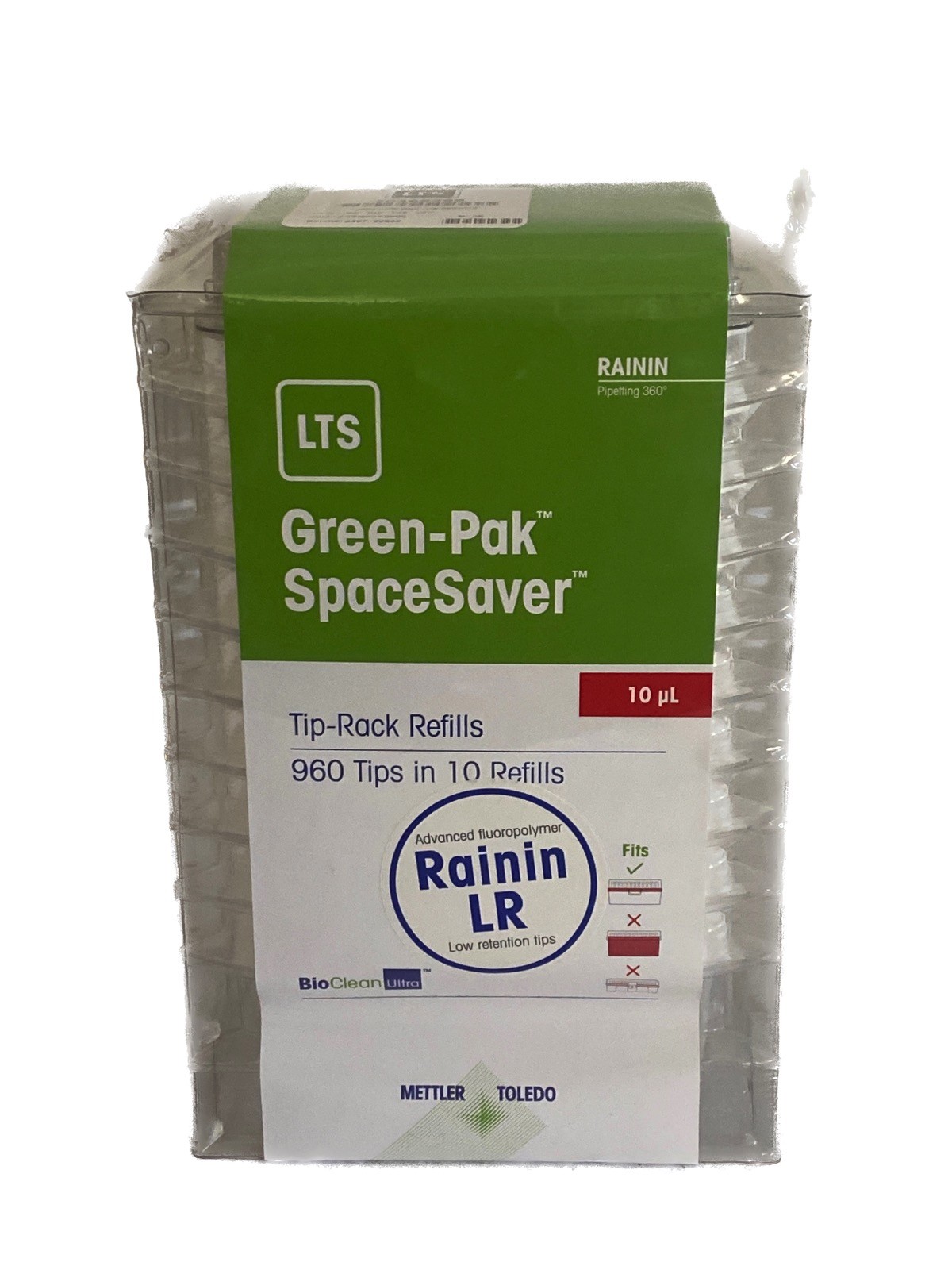 (960) RAININ Green-Pak SpaceSaver GPS LTS 10uL Pipette Tip Refill 10x96 30389298
