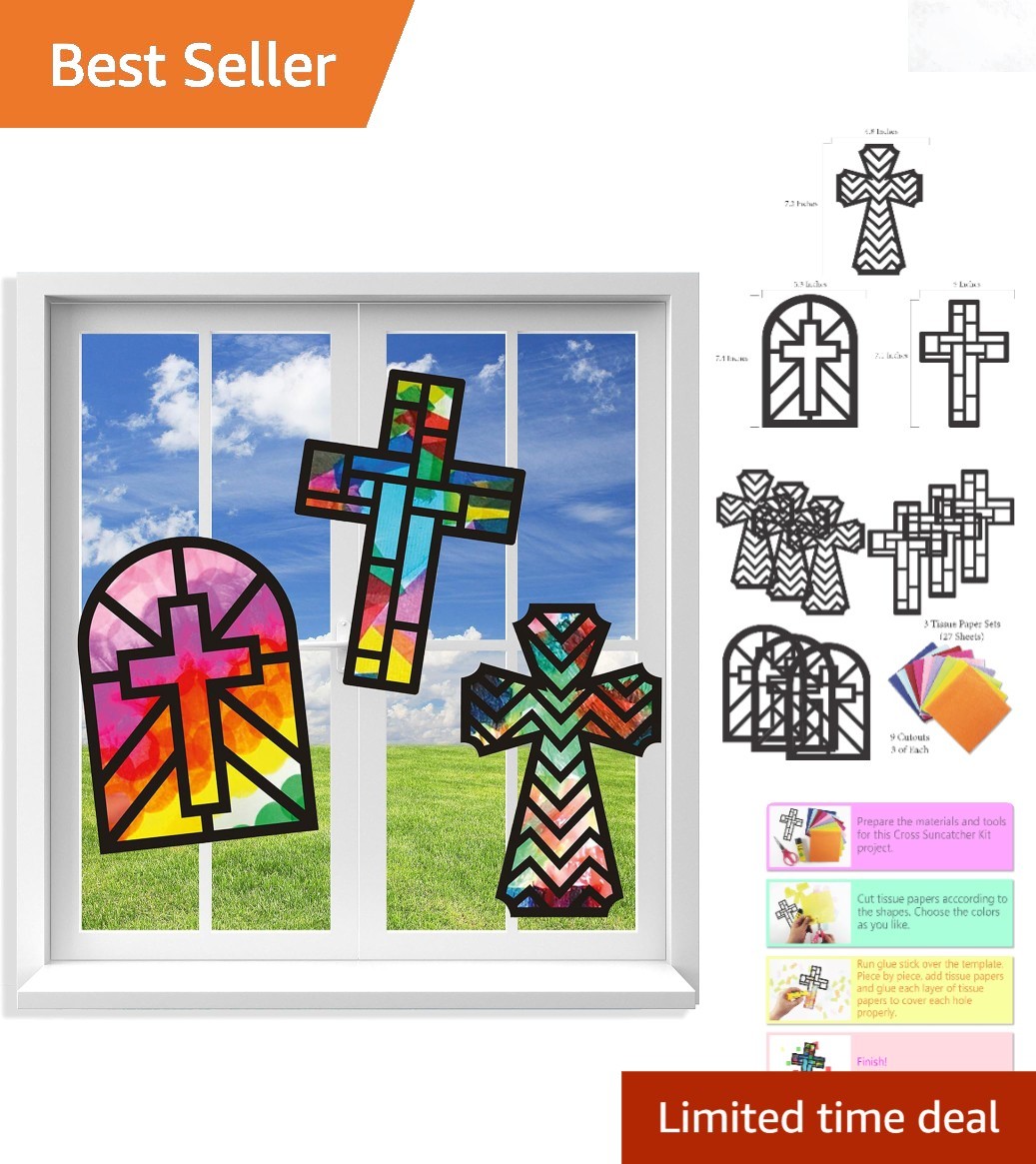 Kids Cross Suncatcher Craft Kit 3 Sets Tissue Paper Window Art Kid Activity