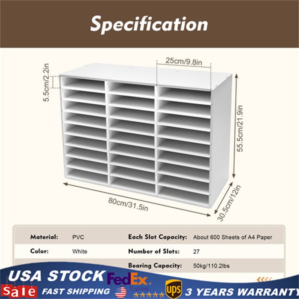27 Slots Classroom Keepers Literature Storage Rack PVC File Holder Mailbox White