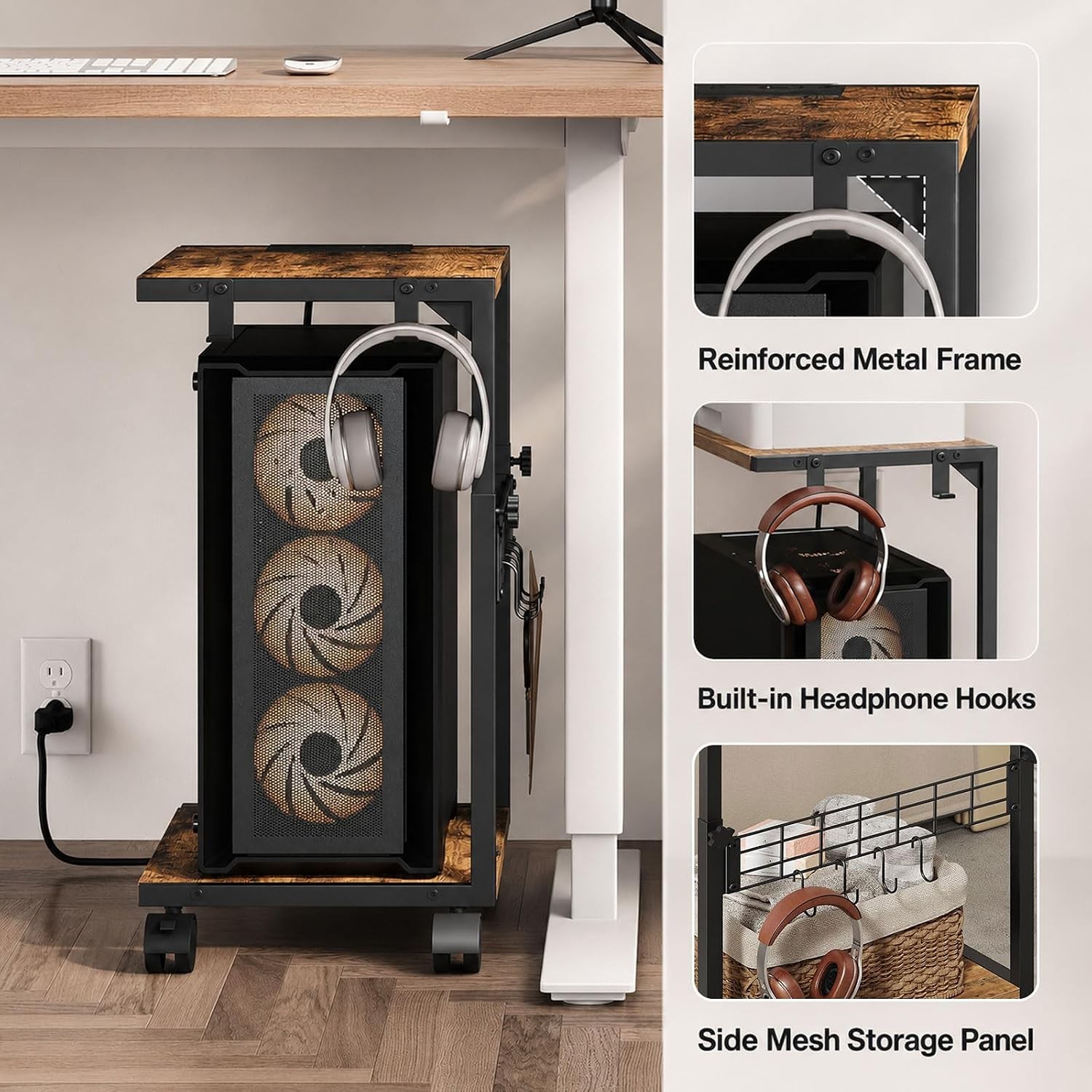 PC Stand with Charging Station, Height Adjustable Computer Tower Stand, 19.7"-31