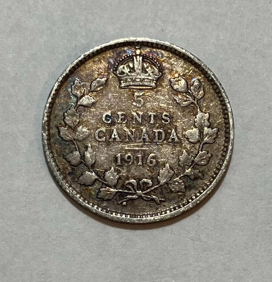 1916 Canada Silver 5 Cents