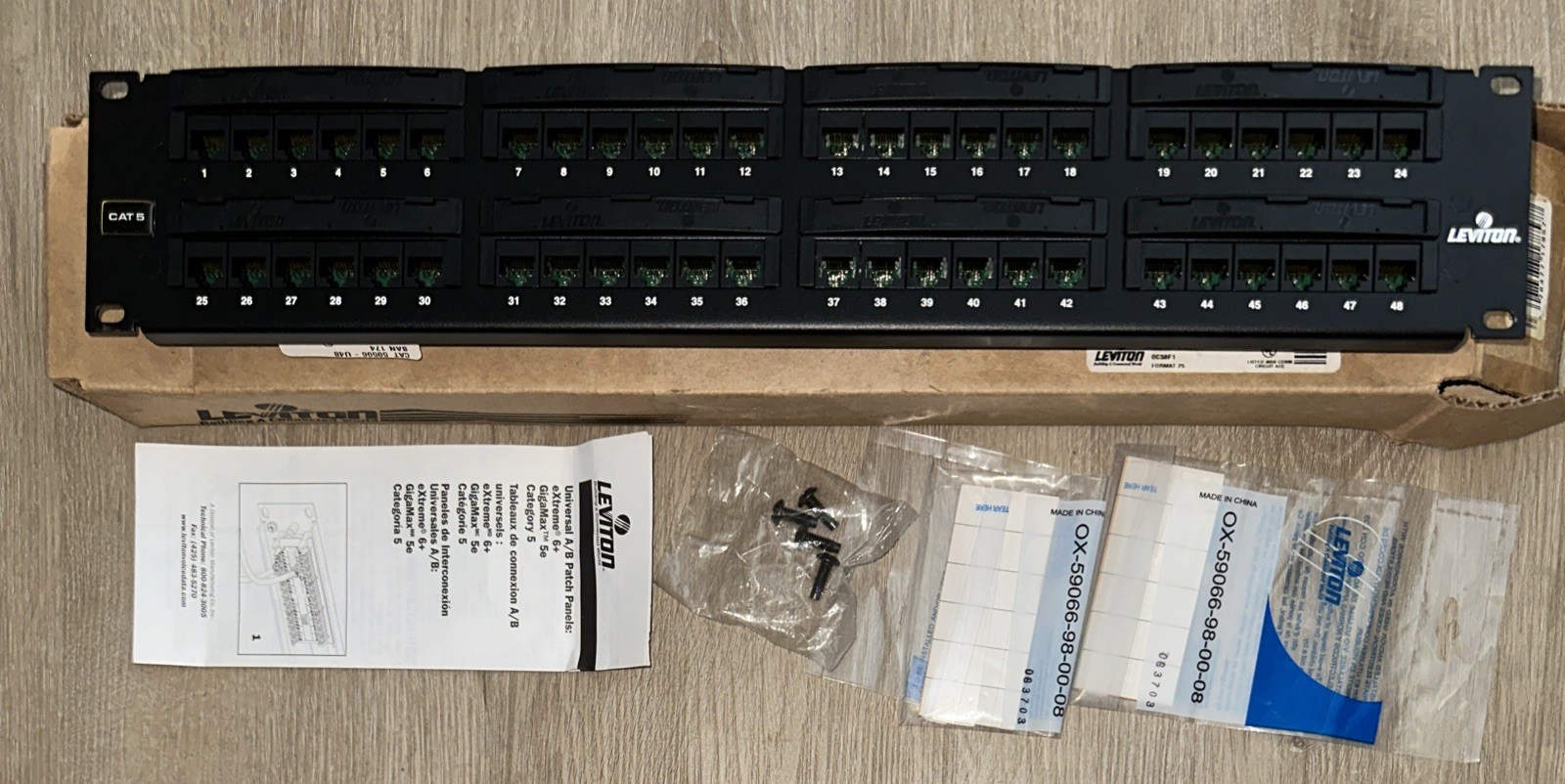 Leviton 59596-U48 universal cat 5 patch panel 45 port 8P8C T568A/B