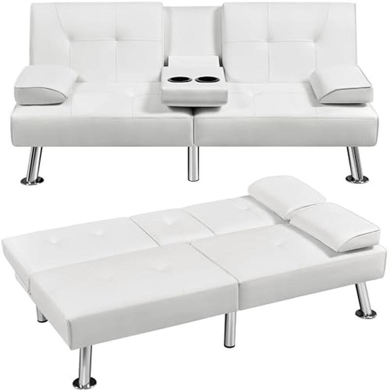 Convertible Sofa Bed Adjustable Couch Sleeper Folding Daybed W/ Cup Holders New