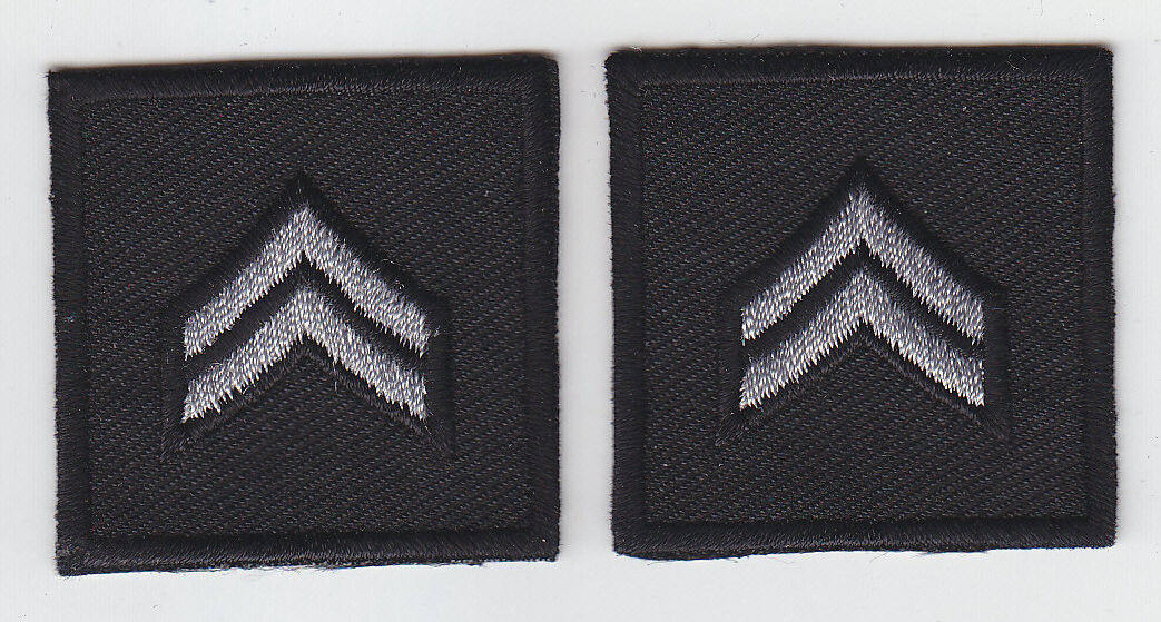 CPL Corporal Chevron SILVER on BLACK collar patches SOLID STYLE