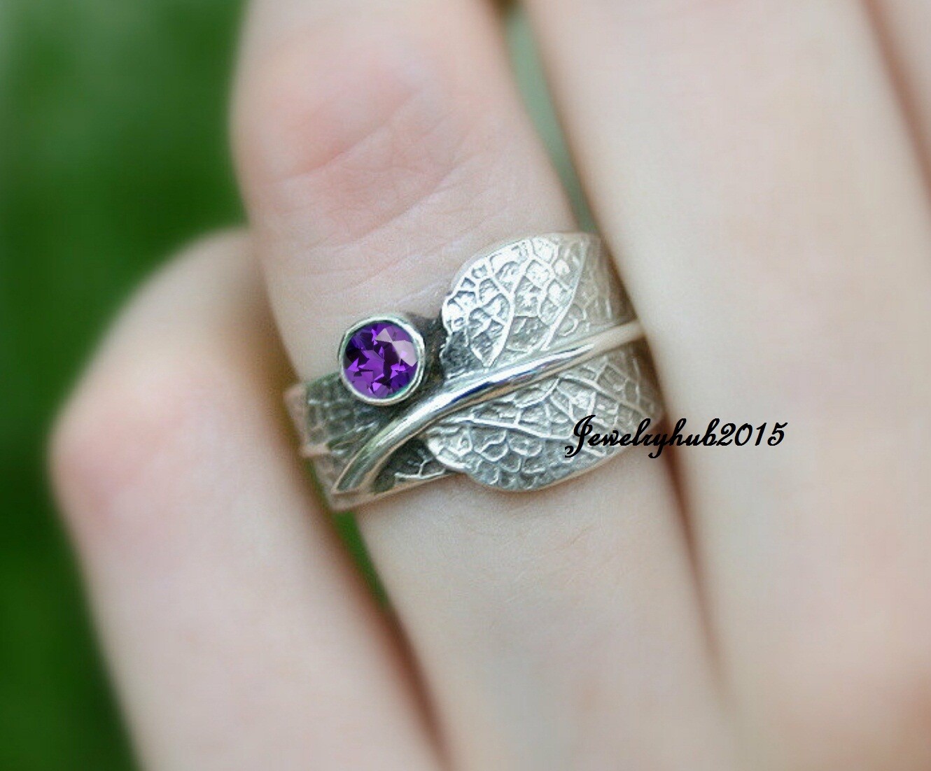 Amethyst Leaf Ring 925 Sterling Silver Ring Handmade Ring All Size Love****255