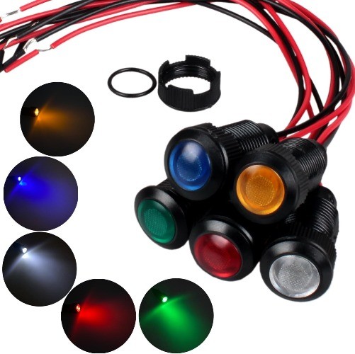 5pc 12V 24V LED Indicator Light Plastic Black Signal Dot Lamp 12mm Mounting