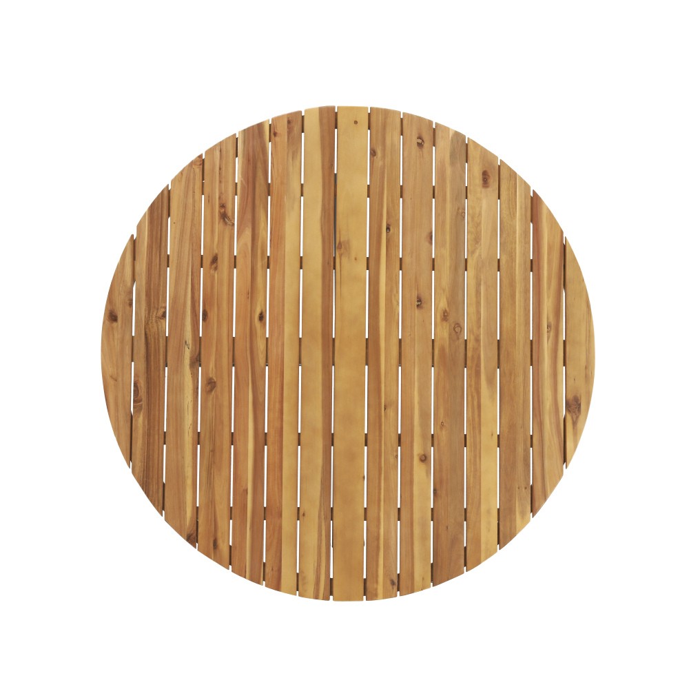 Modern Industrial Round Outdoor Dining Table Acacia Wood Top Black