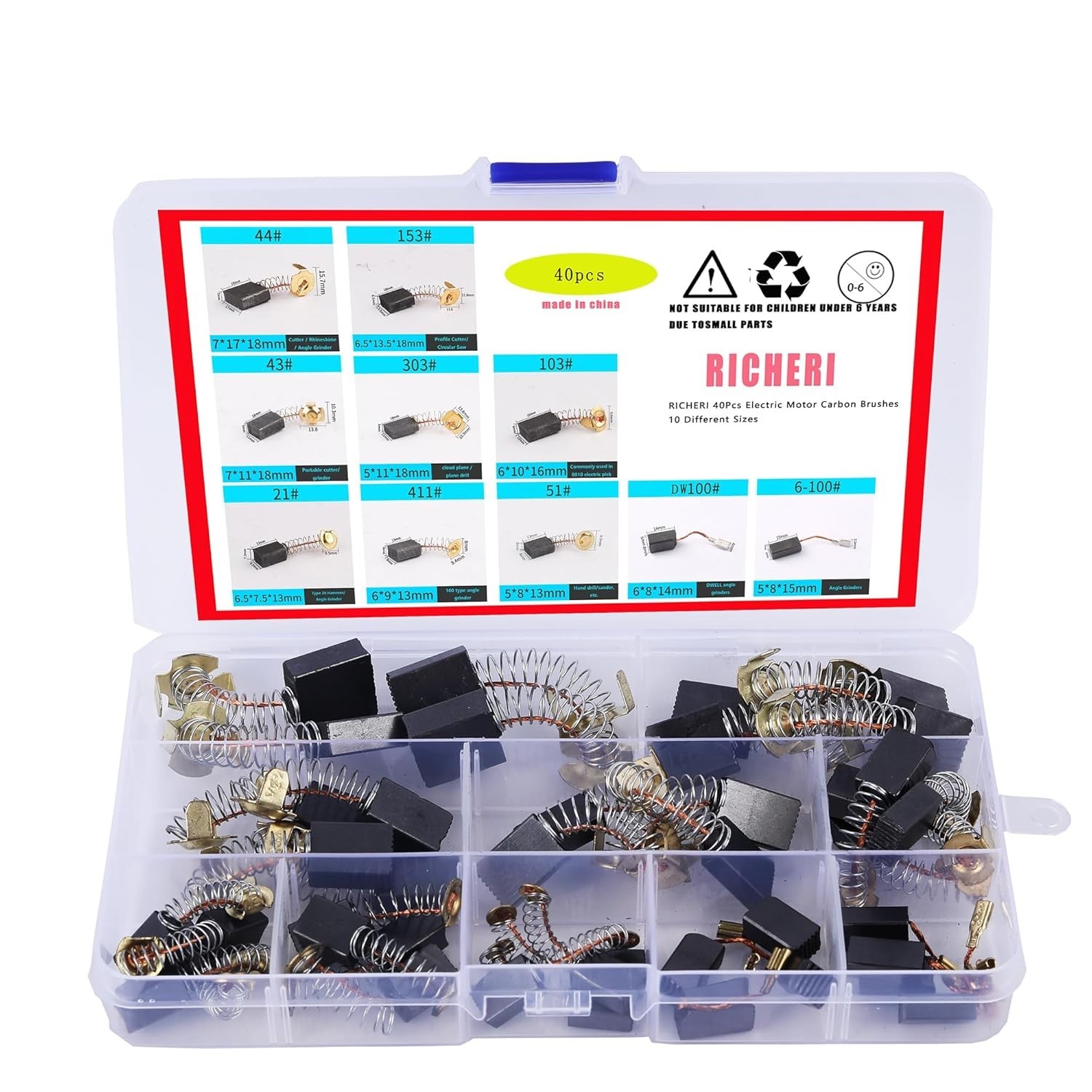 Quality 40Pcs Carbon Brushes - 10 Sizes for Reliable Power Tool Maintenance