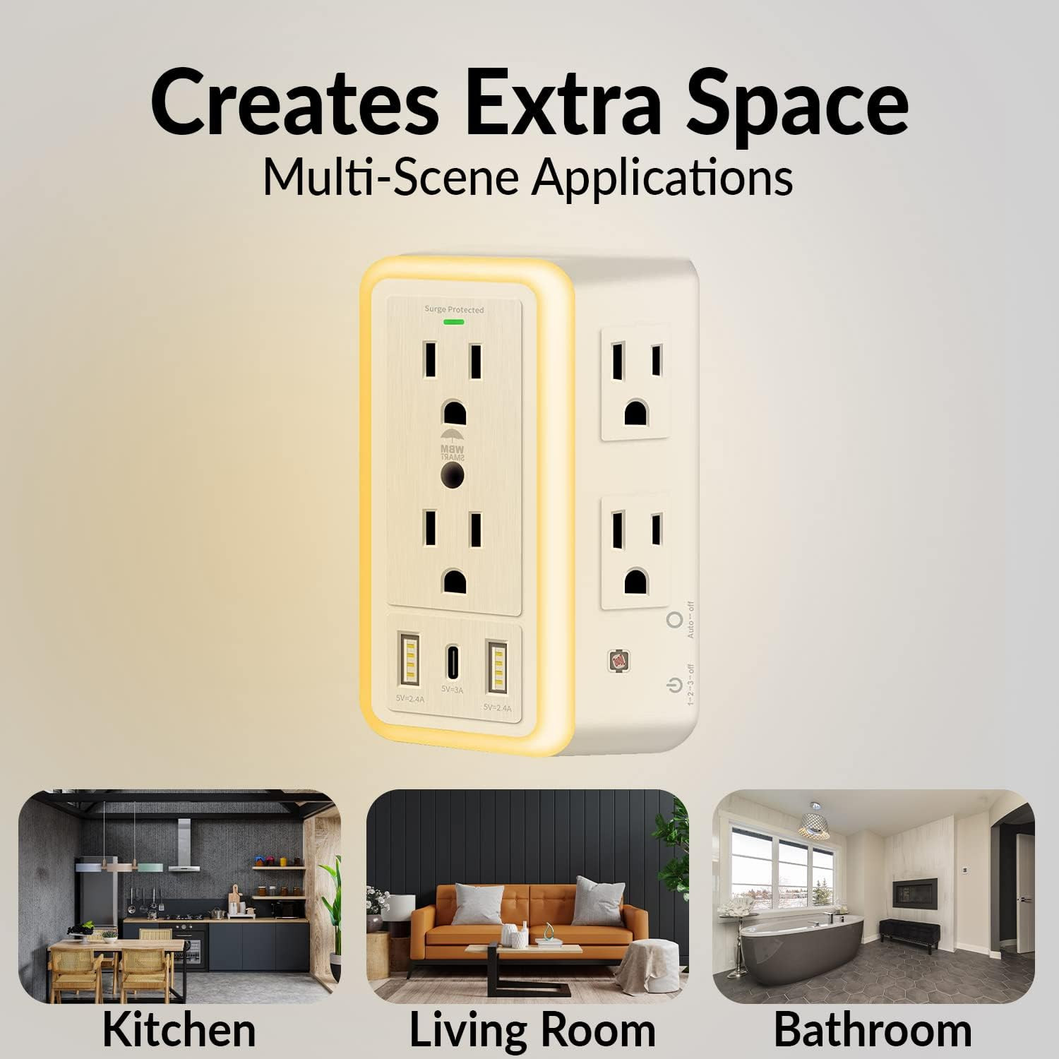 Multi Plug Outlet, Surge Protector, 6-Outlet Extender with 2 USB Charging Ports,