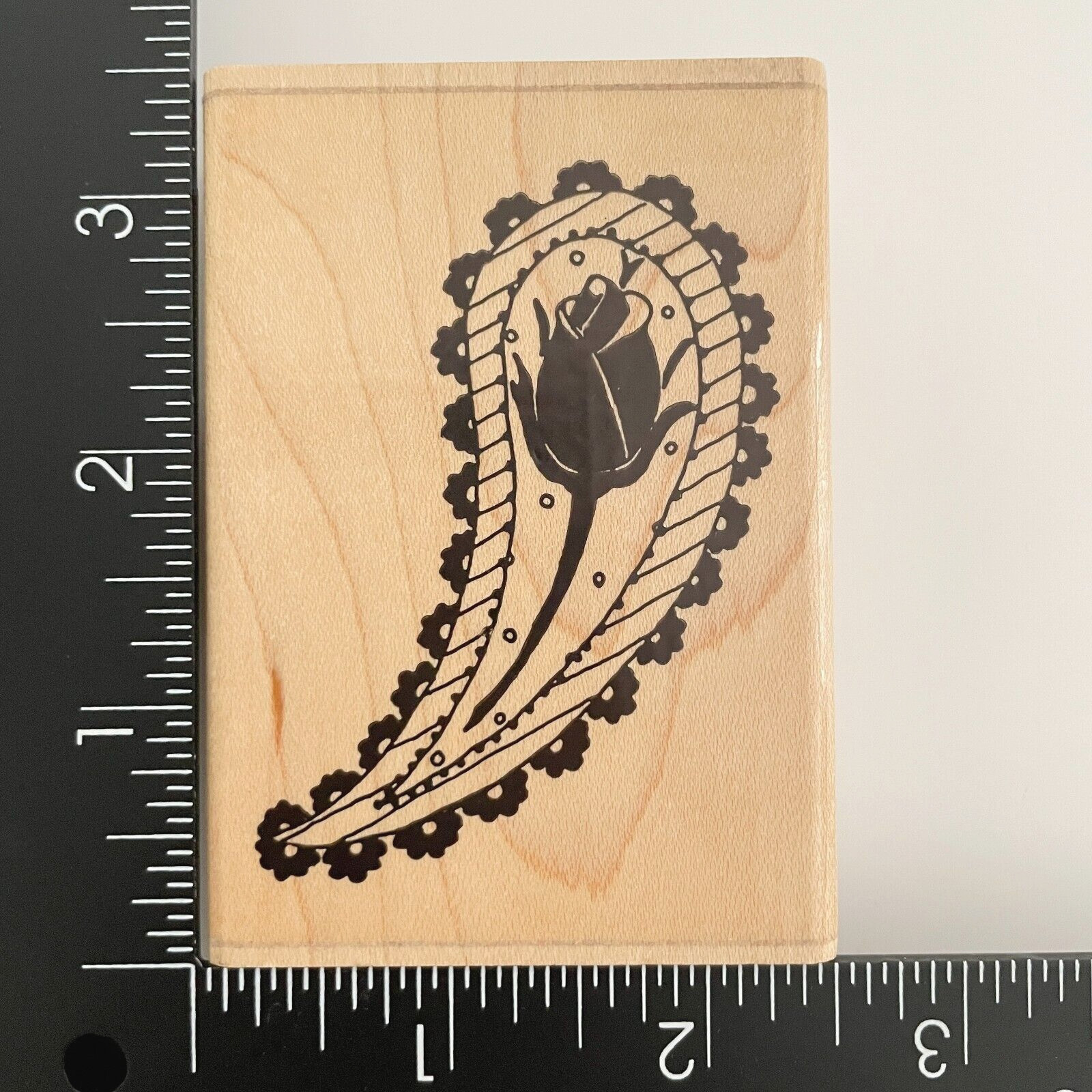 JRL Design Rose Flower Paisley Design Wood Mounted Rubber Stamp