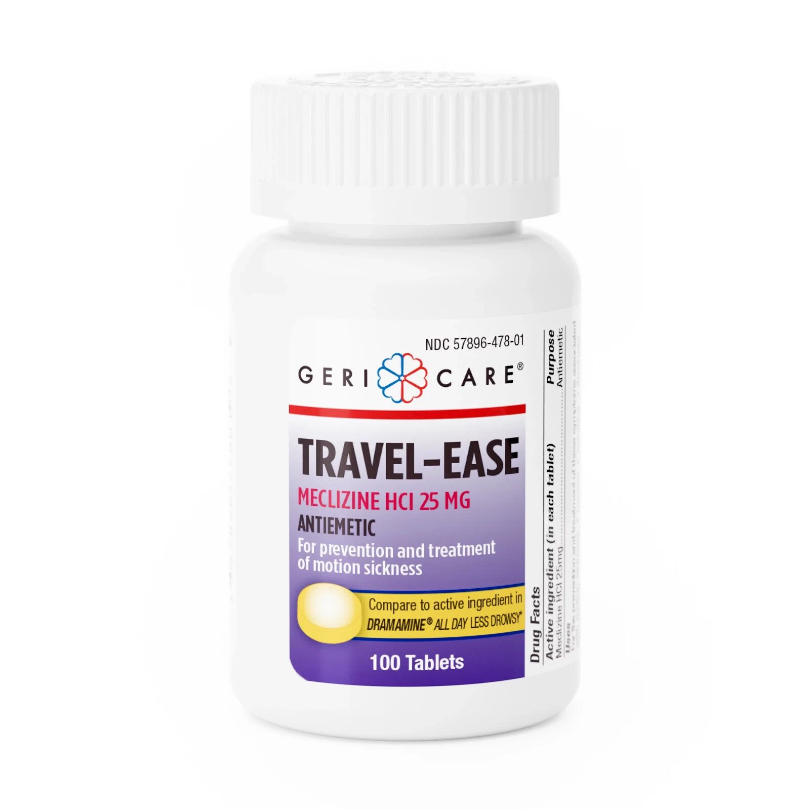 TRAVEL EASE MECLIZINE 25MG MOTION SICKNESS 100 TABLETS BY GERI CARE