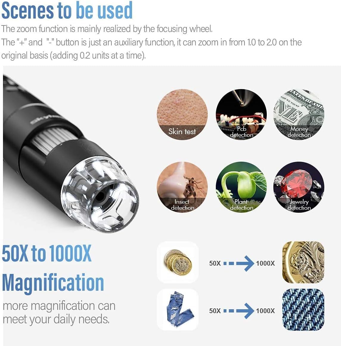 Wireless Digital Microscope Skybasic 50X-1000X Magnification WiFi Portable