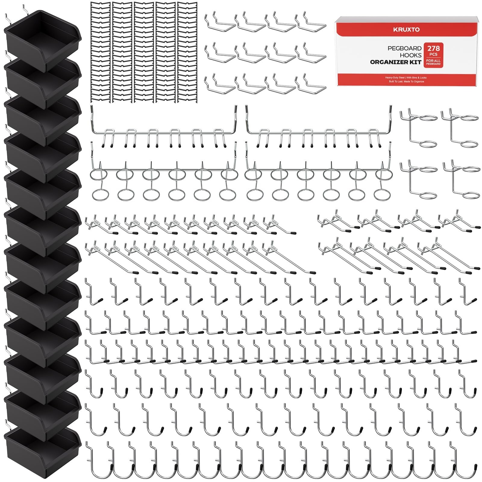 278PCS Upgraded Pegboard Hooks Assortment, Peg Board Organizer Accessories wi...
