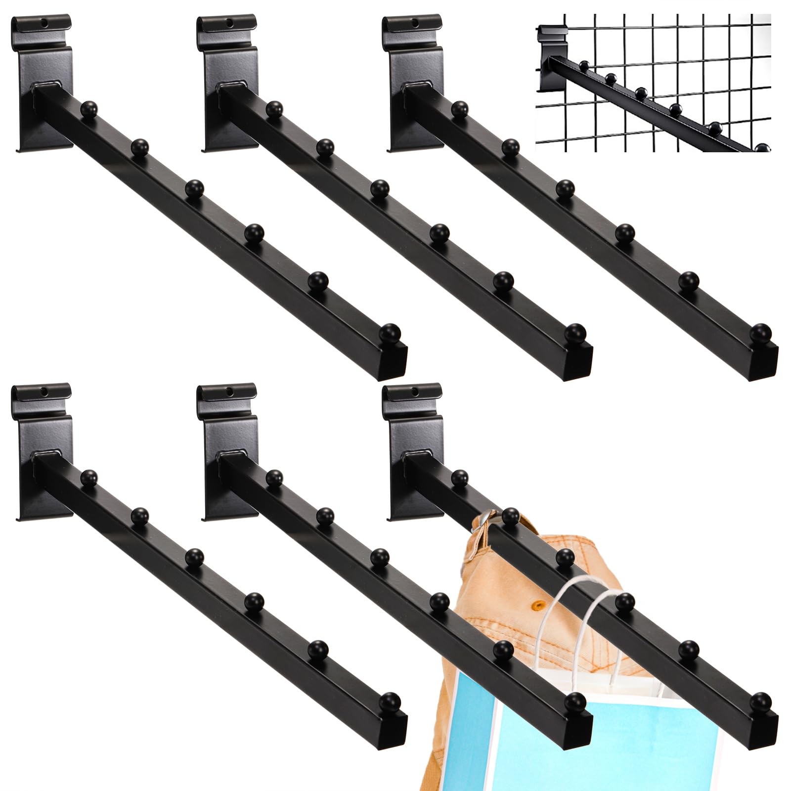 Waterfall For Grid Wall 6 Pack 6 Ball 15.8 Inch Hooks Black Heavy Duty Panel