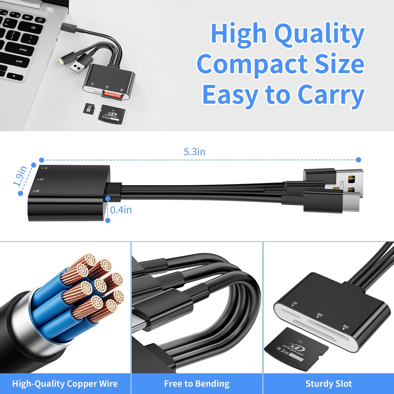 XD Card Reader, 3 in 1 SD Card Reader for iPhone, SD/TF/XD Card Adapter with ...
